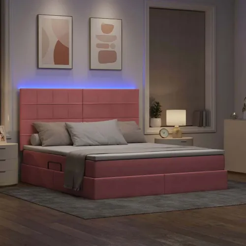 LED krevet za pohranu s madracem Ružičasta 180 x 200 cm Baršun - Ružičasta 180 x 200 cm Blok sa kvadratićima Cijena