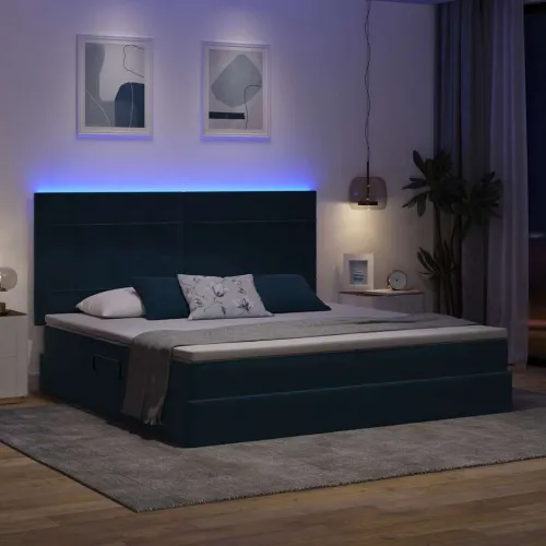 LED krevet za pohranu s madracem Tamno plava 200 x 200 cm - Tamno plava 200 x 200 cm Blok sa kvadratićima Cijena