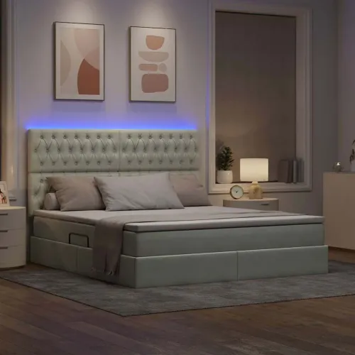LED krevet za pohranu s madracem Svjetlosiva 160 x 200 cm - Svjetlosiva 160 x 200 cm Dizajn s jastučićima Cijena