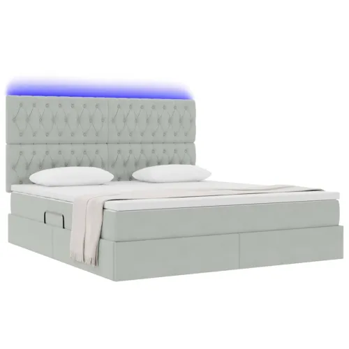 LED krevet za pohranu s madracem Svjetlosiva 160 x 200 cm - Svjetlosiva 160 x 200 cm Dizajn s jastučićima Cijena