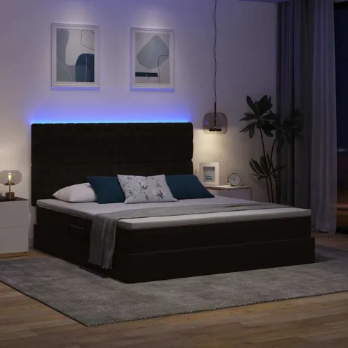 LED krevet za pohranu s madracem Crna 160 x 200 cm Baršun - Crna 160 x 200 cm Dizajn s jastučićima Cijena
