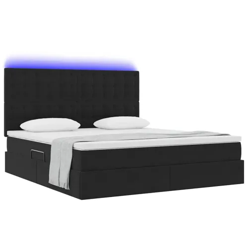 LED krevet za pohranu s madracem Crna 160 x 200 cm Baršun - Crna 160 x 200 cm Gumbi Cijena