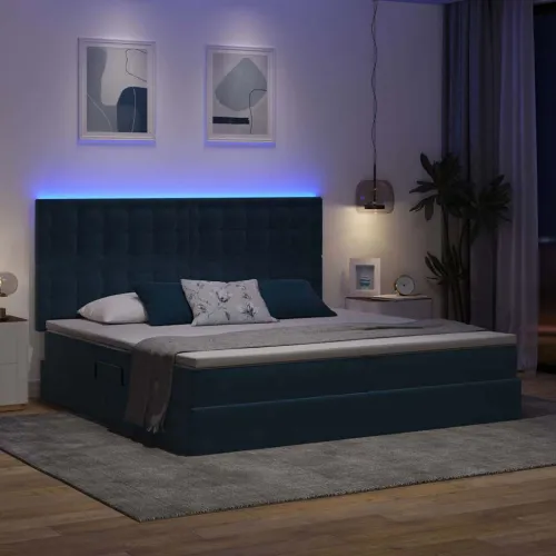 LED krevet za pohranu s madracem Tamno plava 200 x 200 cm - Tamno plava 200 x 200 cm Gumbi Cijena
