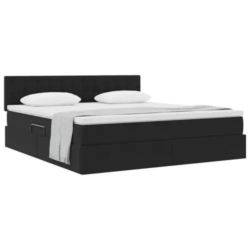 Krevet s od storage s uzglavljem Crna 160 x 200 cm Baršun - Crna 160 x 200 cm Gumbi Cijena