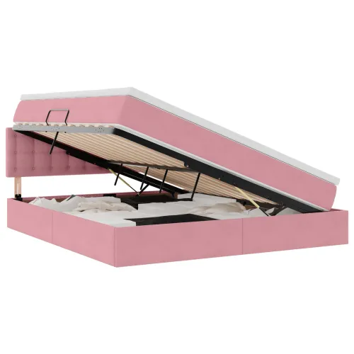 Krevet s od storage s uzglavljem Ružičasta 180 x 200 cm Baršun - Ružičasta 180 x 200 cm Gumbi Cijena