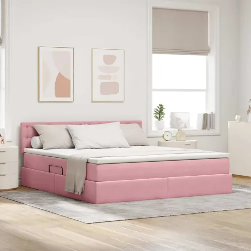 Krevet s od storage s uzglavljem Ružičasta 180 x 200 cm Baršun - Ružičasta 180 x 200 cm Gumbi Cijena
