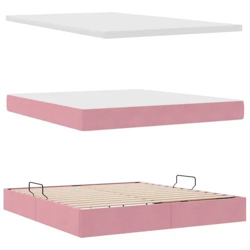 Krevet s od storage s uzglavljem Ružičasta 180 x 200 cm Baršun - Ružičasta 180 x 200 cm Gumbi Cijena