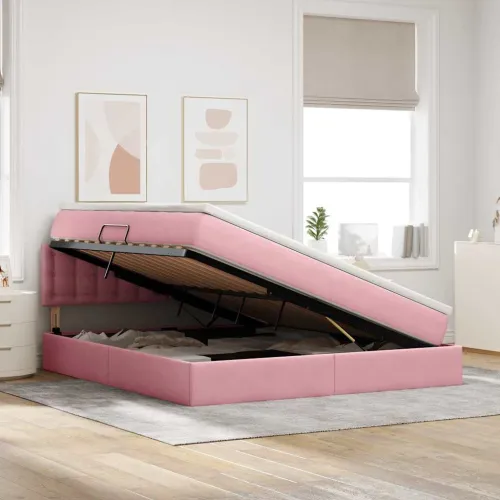 Krevet s od storage s uzglavljem Ružičasta 180 x 200 cm Baršun - Ružičasta 180 x 200 cm Gumbi Cijena