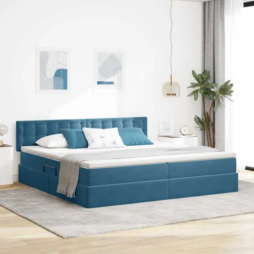 Krevet s od storage Tamno plava 200 x 200 cm Baršun - Tamno plava 200 x 200 cm Gumbi Cijena