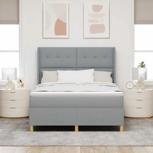 Box spring krevet Svijetlo siva 160 x 200 cm tkanina - Svjetlosiva 160 x 200 cm Prošiveno gumbima Cijena