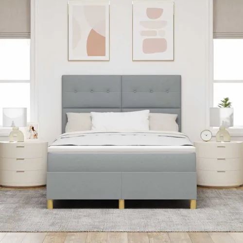 Box spring krevet Svijetlo siva 160 x 200 cm tkanina - Svjetlosiva 160 x 200 cm Prošiveno gumbima Cijena