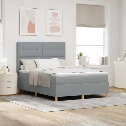 Box spring krevet Svijetlo siva 160 x 200 cm tkanina - Svjetlosiva 160 x 200 cm Prošiveno gumbima Cijena