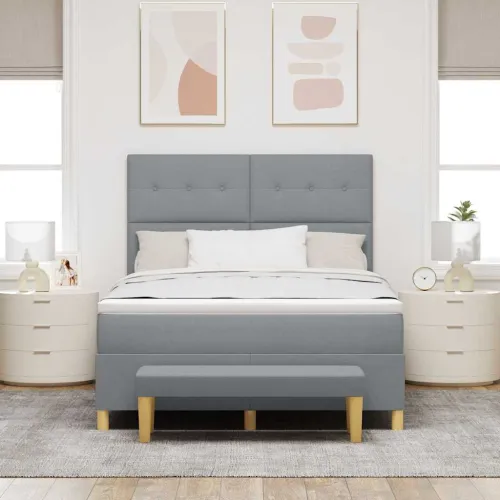 Box spring krevet Svjetlosiva 200 x 160 cm tkanina - Svjetlosiva 160 x 200 cm Prošiveno gumbima Cijena