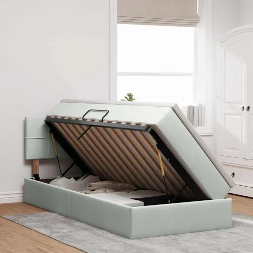 Krevet s od storage Svijetlo siva 90 x 200 cm Baršun - Svjetlosiva 90 x 200 cm Blok sa kvadratićima Cijena