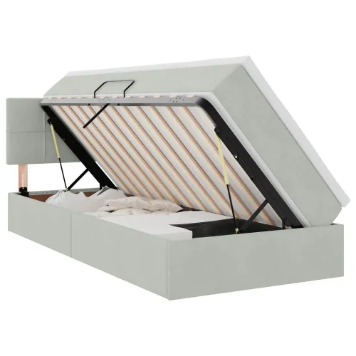 Krevet s od storage Svijetlo siva 90 x 200 cm Baršun - Svjetlosiva 90 x 200 cm Blok sa kvadratićima Cijena