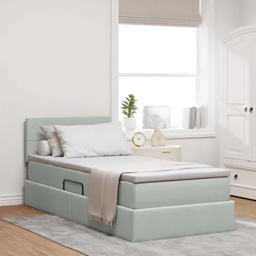 Krevet s od storage Svijetlo siva 90 x 200 cm Baršun - Svjetlosiva 90 x 200 cm Blok sa kvadratićima Cijena