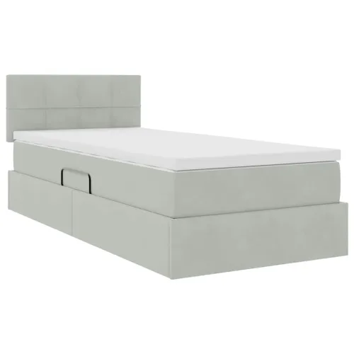 Krevet s od storage Svijetlo siva 90 x 200 cm Baršun - Svjetlosiva 90 x 200 cm Blok sa kvadratićima Cijena