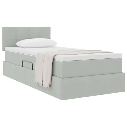 Krevet s od storage Svijetlo siva 90 x 200 cm Baršun - Svjetlosiva 90 x 200 cm Blok sa kvadratićima Cijena