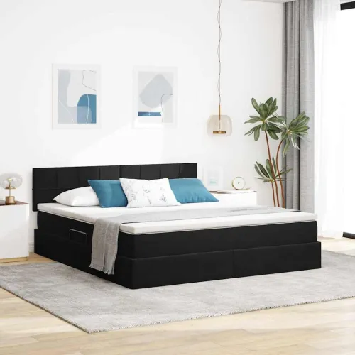 Krevet s od storage s uzglavljem Crna 160 x 200 cm Baršun - Crna 160 x 200 cm Blok sa kvadratićima Cijena
