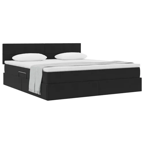 Krevet s od storage s uzglavljem Crna 160 x 200 cm Baršun - Crna 160 x 200 cm Blok sa kvadratićima Cijena