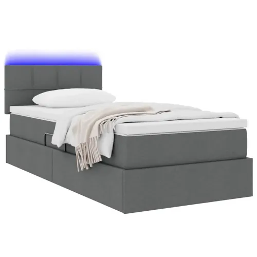 LED krevet za pohranu s madracem Tamnosiva 90 x 200 cm Tkanina - Tamnosiva 90 x 200 cm Blok sa kvadratićima Cijena