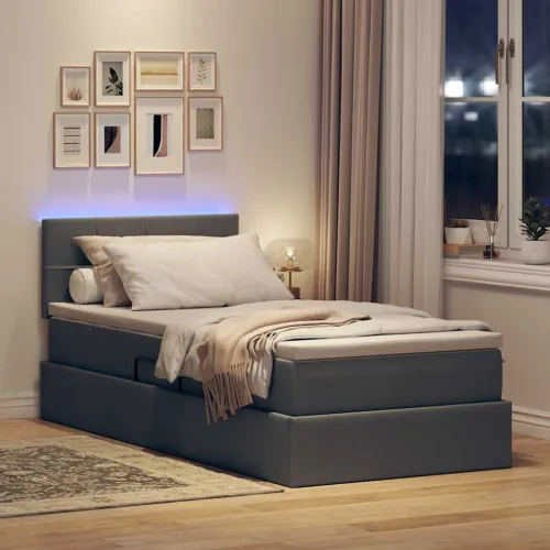 LED krevet za pohranu s madracem Tamnosiva 90 x 200 cm Tkanina - Tamnosiva 90 x 200 cm Blok sa kvadratićima Cijena