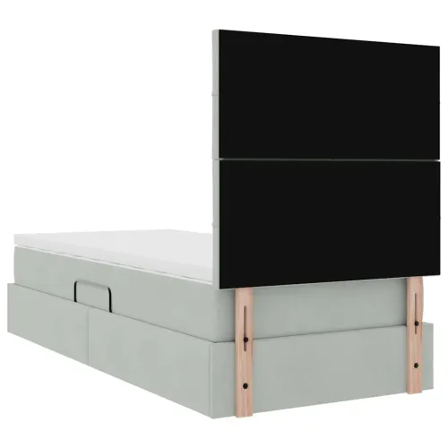 Krevet s madracem i skladištem Svijetlo siva 90 x 190 cm Baršun - Svjetlosiva 90 x 190 cm Blok sa kvadratićima Cijena