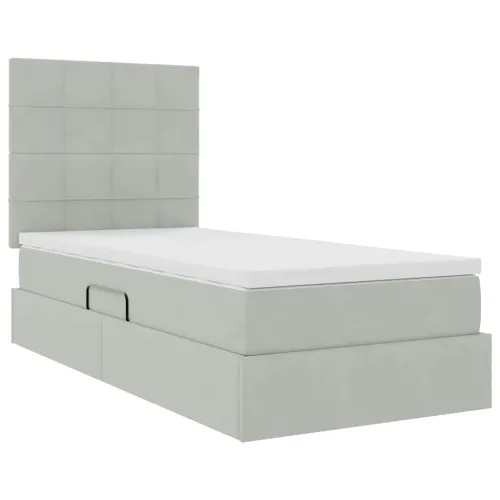 Krevet s madracem i skladištem Svijetlo siva 90 x 200 cm Baršun - Svjetlosiva 90 x 200 cm Blok sa kvadratićima Cijena