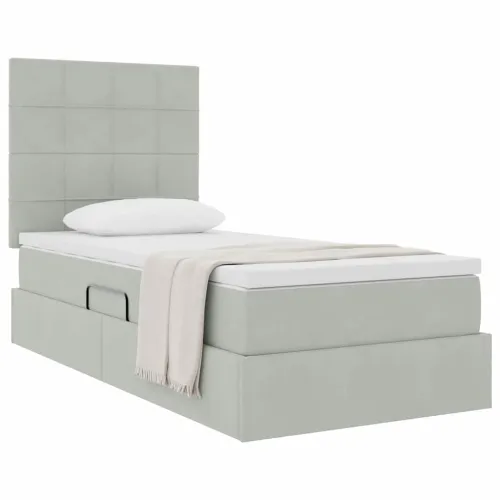 Krevet s madracem i skladištem Svijetlo siva 90 x 200 cm Baršun - Svjetlosiva 90 x 200 cm Blok sa kvadratićima Cijena