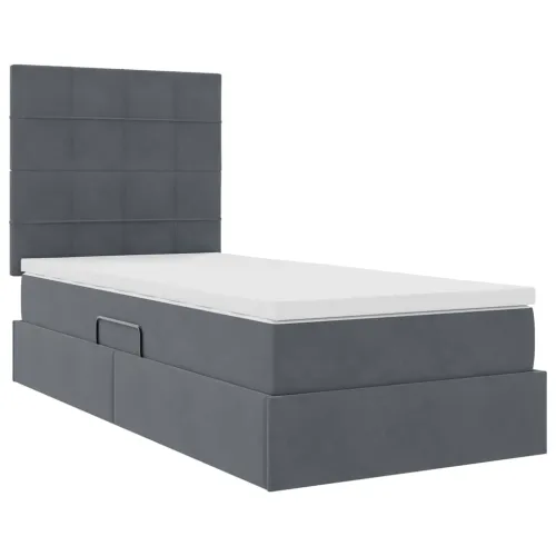 Krevet s madracem i skladištem Tamno siva 90 x 200 cm Baršun - Tamno siva 90 x 200 cm Blok sa kvadratićima Cijena