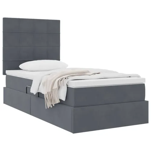 Krevet s madracem i skladištem Tamno siva 90 x 200 cm Baršun - Tamno siva 90 x 200 cm Blok sa kvadratićima Cijena