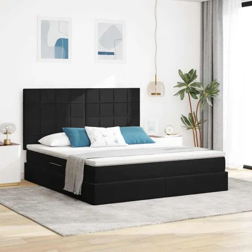 Krevet s madracem i skladištem Crna 160 x 200 cm Baršun - Crna 160 x 200 cm Blok sa kvadratićima Cijena