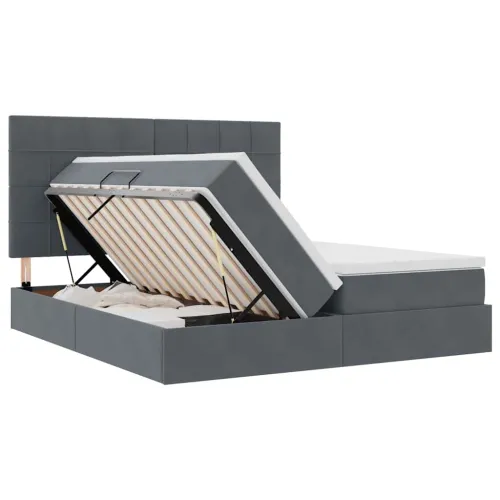 Krevet s od storage s uzglavljem Tamno siva 180 x 200 cm Baršun - Tamno siva 180 x 200 cm Blok sa kvadratićima Cijena