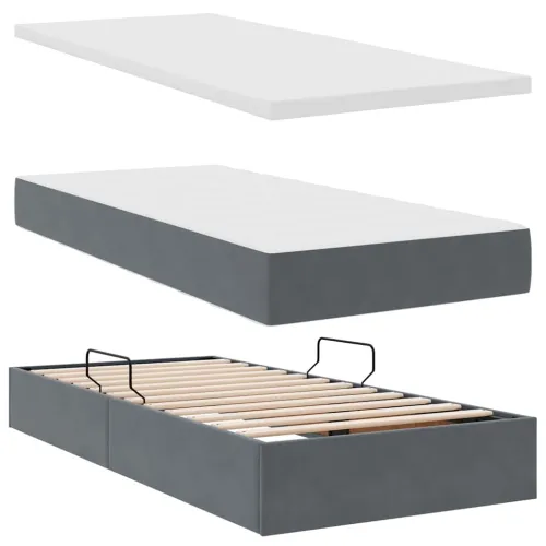 Krevet s od storage s uzglavljem Tamno siva 180 x 200 cm Baršun - Tamno siva 180 x 200 cm Blok sa kvadratićima Cijena