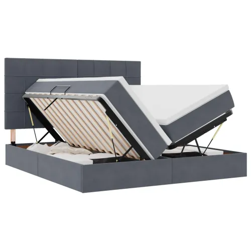 Krevet s od storage s uzglavljem Tamno siva 180 x 200 cm Baršun - Tamno siva 180 x 200 cm Blok sa kvadratićima Cijena