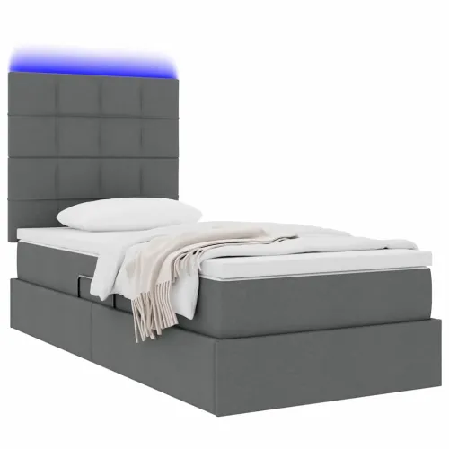 LED krevet za pohranu s madracem Tamnosiva 90 x 190 cm Tkanina - Tamnosiva 90 x 190 cm Blok sa kvadratićima Cijena
