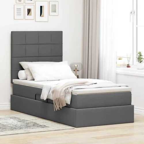 LED krevet za pohranu s madracem Tamnosiva 90 x 190 cm Tkanina - Tamnosiva 90 x 190 cm Blok sa kvadratićima Cijena
