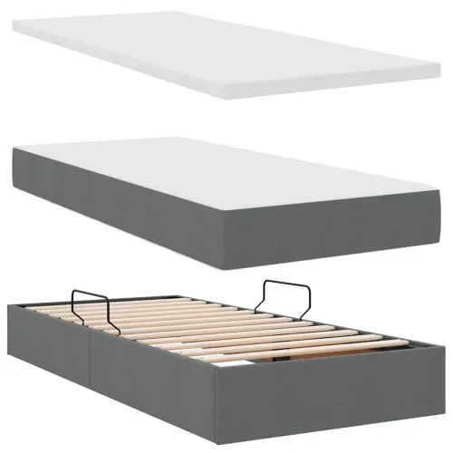 LED krevet za pohranu s madracem Tamnosiva 90 x 190 cm Tkanina - Tamnosiva 90 x 190 cm Blok sa kvadratićima Cijena