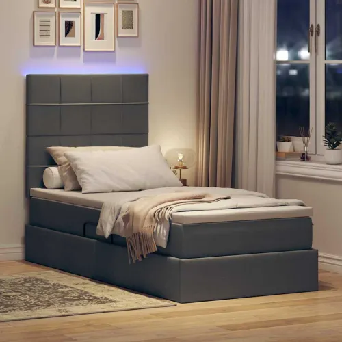LED krevet za pohranu s madracem Tamnosiva 90 x 190 cm Tkanina - Tamnosiva 90 x 190 cm Blok sa kvadratićima Cijena