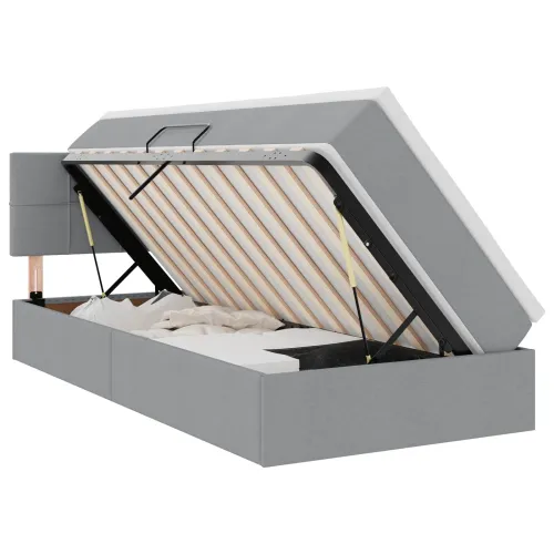 LED krevet za pohranu s madracem Svjetlosiva 90 x 190 cm - Svjetlosiva 90 x 190 cm Blok sa kvadratićima Cijena