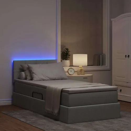 LED krevet za pohranu s madracem Svjetlosiva 90 x 200 cm - Svjetlosiva 90 x 200 cm Blok sa kvadratićima Cijena