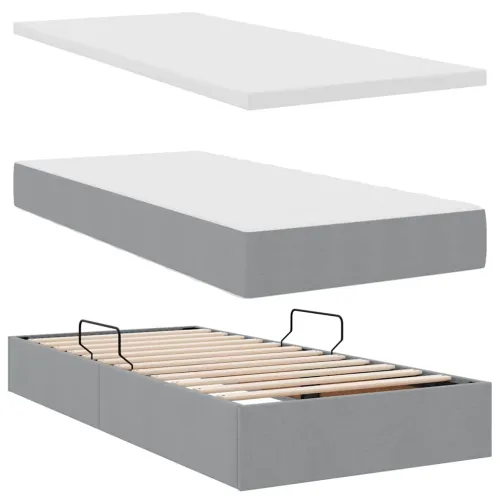 LED krevet za pohranu s madracem Svjetlosiva 90 x 200 cm - Svjetlosiva 90 x 200 cm Blok sa kvadratićima Cijena