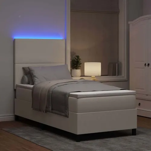 LED Box Spring Krevet s uzglavljem Krema i bijela 100 x 200 cm - Krema 100 x 200 cm Visoki uzglavlje Cijena