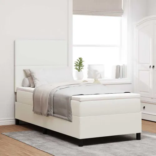 LED Box Spring Krevet s uzglavljem Krema i bijela 100 x 200 cm - Krema 100 x 200 cm Visoki uzglavlje Cijena