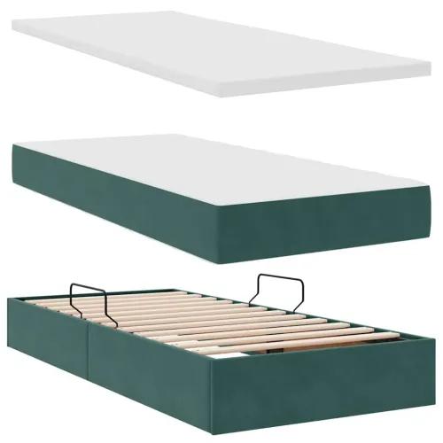 Krevet s od storage s pohranom Tamnozelena 200 x 200 cm Baršun - Tamnozelena 200 x 200 cm Dizajn s jastučićima Cijena