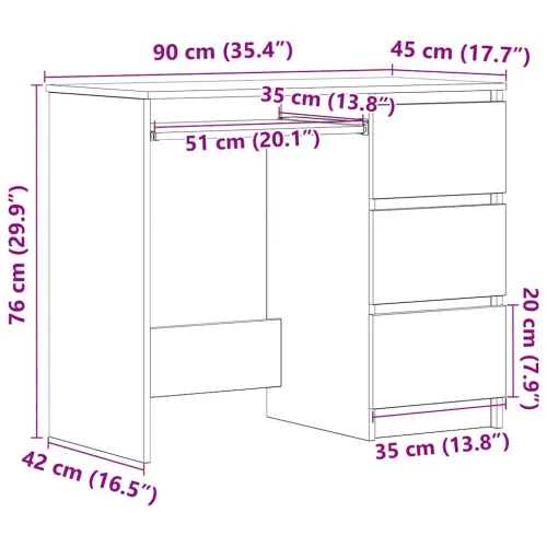 Radni stol bijeli 90 x 45 x 76 cm konstruirano drvo - Bijela Bijela Cijena