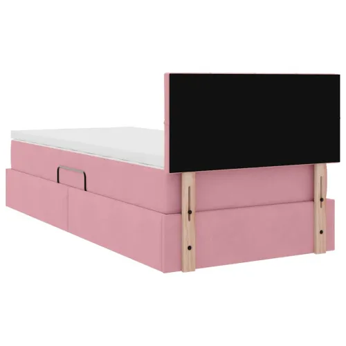 Krevet s od storage s uzglavljem Ružičasta 100 x 200 cm Baršun - Ružičasta 100 x 200 cm Blok sa kvadratićima Cijena