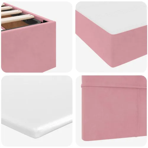 Krevet s od storage s uzglavljem Ružičasta 100 x 200 cm Baršun - Ružičasta 100 x 200 cm Blok sa kvadratićima Cijena
