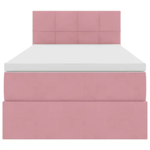 Krevet s od storage s uzglavljem Ružičasta 100 x 200 cm Baršun - Ružičasta 100 x 200 cm Blok sa kvadratićima Cijena