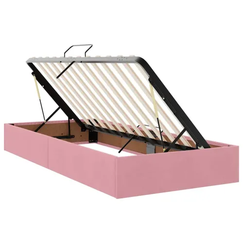 Krevet s od storage s uzglavljem Ružičasta 100 x 200 cm Baršun - Ružičasta 100 x 200 cm Blok sa kvadratićima Cijena